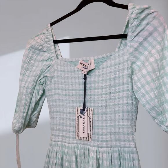 Jessakae Mint Gingham Smocked Maxi Dress – Women’s Small (New With Tags) - Picture 2 of 6